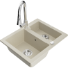 Mexen Carlos granite sink 1.5-bowl with Elia kitchen faucet, beige - 6518-69-670101-00