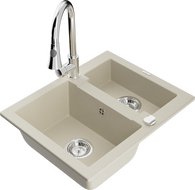 Mexen Carlos 1.5-bowl granite sink with Elia kitchen faucet, beige - 6518-69-670101-00