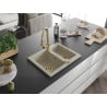 Mexen Carlos granite sink 1.5-bowl with Elia kitchen tap, beige - 6518-69-670101-50