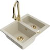 Mexen Carlos 1.5-bowl granite sink with Elia kitchen faucet, beige - 6518-69-670101-50
