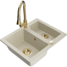 Mexen Carlos granit kitchen sink 1.5-bowl with Elia kitchen faucet, beige - 6518-69-670101-50