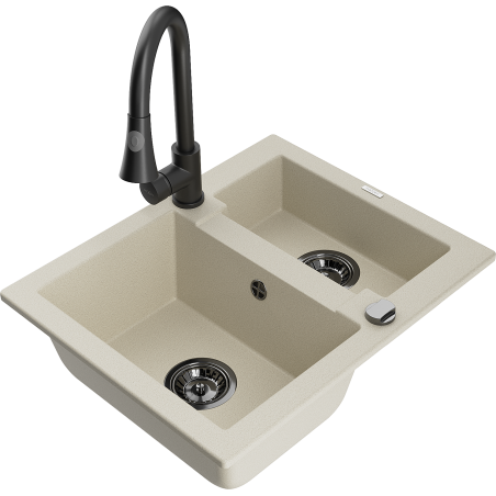 Mexen Carlos 1.5-bowl granite kitchen sink with Elia faucet, beige - 6518-69-670101-70