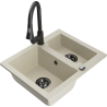 Mexen Carlos 1.5-bowl granite kitchen sink with Elia kitchen faucet, beige - 6518-69-670101-70