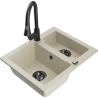 Mexen Carlos 1,5-compartment granite sink with a kitchen mixer tap Elia, Beige - 6518-69-670101-70