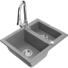 Mexen Carlos 1.5-bowl granite sink with Elia kitchen faucet, gray - 6518-71-670101-00