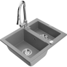 Mexen Carlos 1,5-compartment granite sink with a kitchen mixer tap Elia, Grey - 6518-71-670101-00