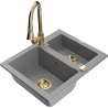 Mexen Carlos granite kitchen sink 1.5-bowl with Elia kitchen tap, grey - 6518-71-670101-50