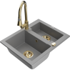 Mexen Carlos granite sink 1.5-bowl with Elia kitchen faucet, gray - 6518-71-670101-50