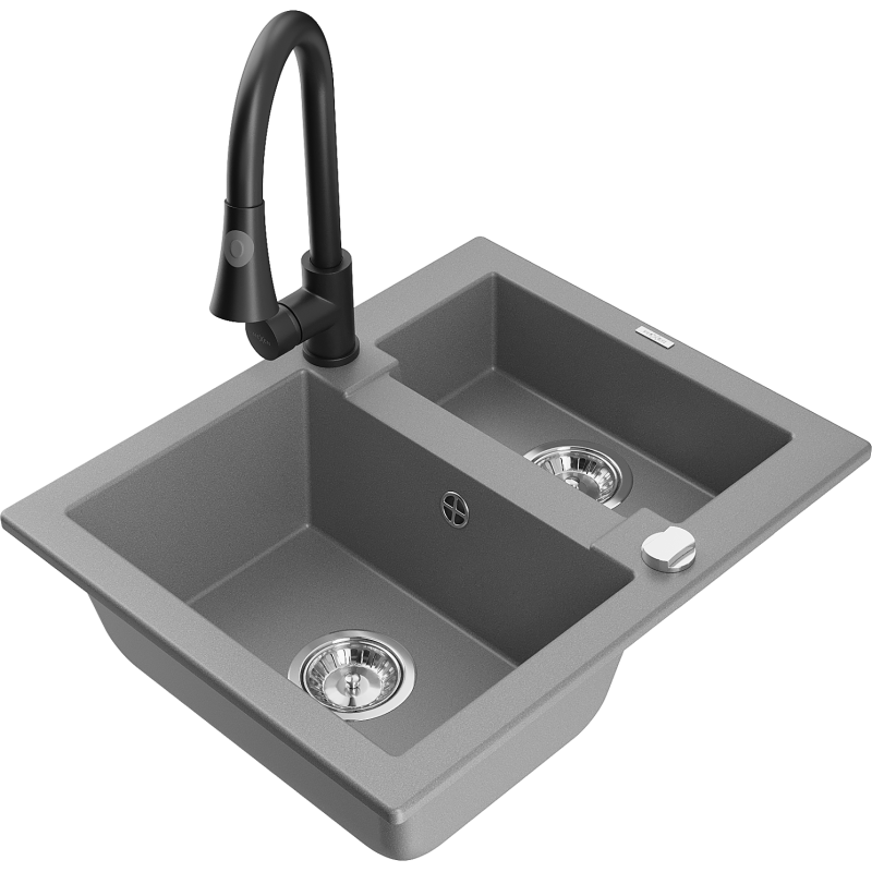 Mexen Carlos 1.5-bowl granite kitchen sink with Elia tap, grey - 6518-71-670101-70