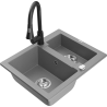 Mexen Carlos 1.5-bowl granite sink with Elia kitchen faucet, gray - 6518-71-670101-70
