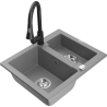 Mexen Carlos granite kitchen sink 1.5-bowl with Elia kitchen faucet, gray - 6518-71-670101-70
