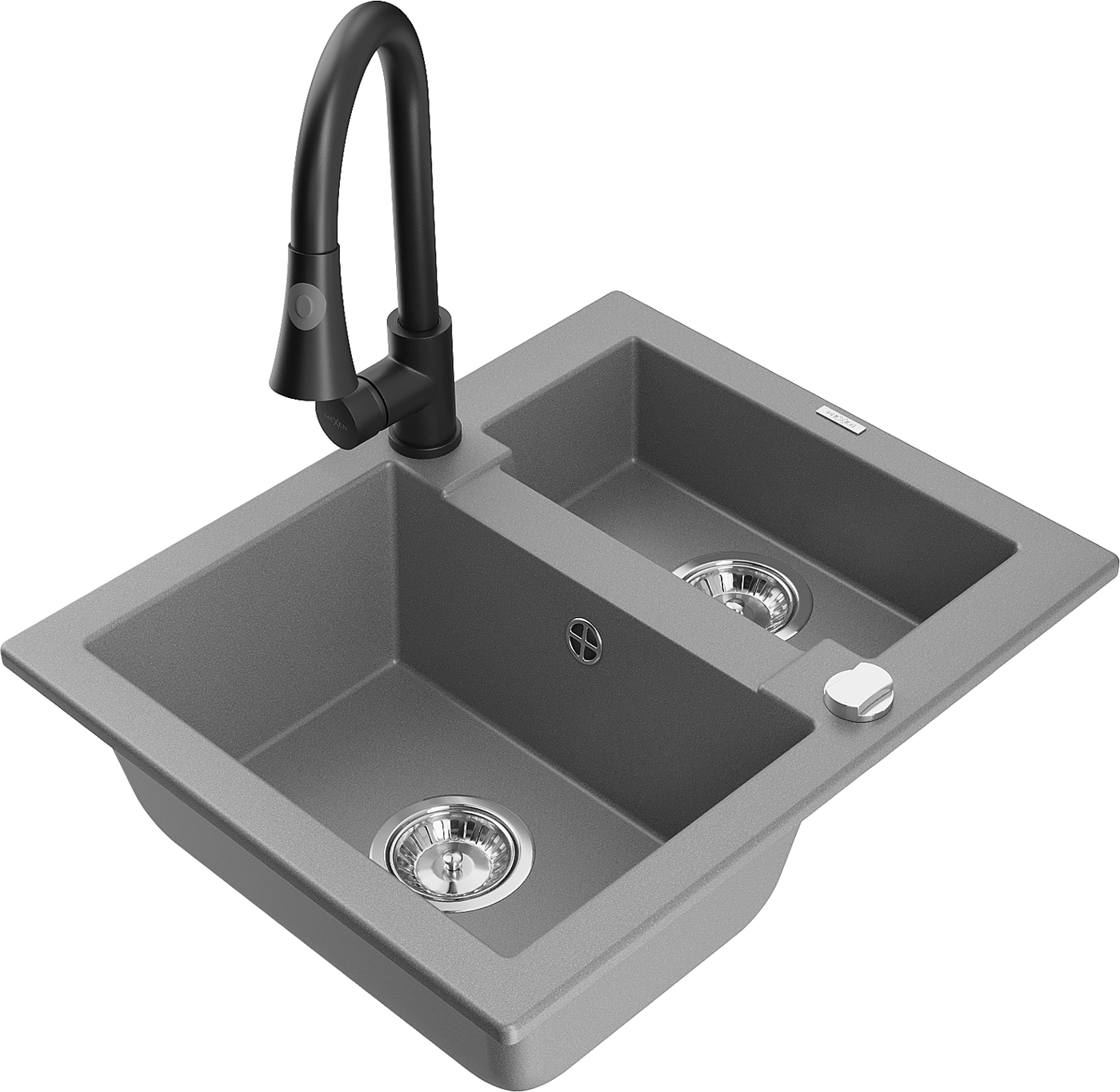 Mexen Carlos 1,5-compartment granite sink with a kitchen mixer tap Elia, Grey - 6518-71-670101-70