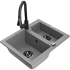 Mexen Carlos 1.5-bowl granite sink with Elia kitchen faucet, gray - 6518-71-670101-70-B