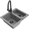 Mexen Carlos granite sink 1.5-bowl with Elia kitchen faucet, gray - 6518-71-670101-70-B