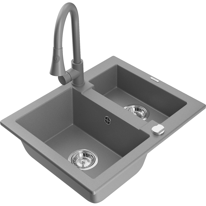 Mexen Carlos 1.5-bowl Granite Sink with Elia Kitchen Tap, Grey - 6518-71-670101-71