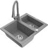 Mexen Carlos granite sink 1.5-bowl with Elia kitchen faucet, gray - 6518-71-670101-71