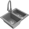 Mexen Carlos granite sink 1.5-bowl with kitchen faucet Elia, gray - 6518-71-670101-71