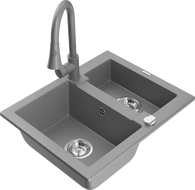 Mexen Carlos granite sink 1.5-bowl with kitchen faucet Elia, gray - 6518-71-670101-71