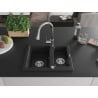 Mexen Carlos granite sink 1.5-bowl with Elia kitchen faucet, black/silver metallic - 6518-73-670101-00