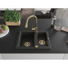 Mexen Carlos granite sink 1.5-bowl with kitchen faucet Elia, black/silver metallic - 6518-73-670101-50
