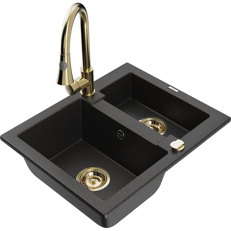 Mexen Carlos 1,5-compartment granite sink with a kitchen mixer tap Elia, Black/Silver metallic - 6518-73-670101-50