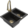 Mexen Carlos 1.5-bowl granite sink with kitchen faucet Elia, black/silver metallic - 6518-73-670101-50