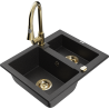 Mexen Carlos granite sink 1.5-bowl with kitchen faucet Elia, black/silver metallic - 6518-73-670101-50