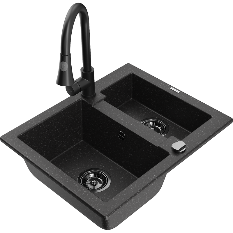 Mexen Carlos 1,5-compartment granite sink with a kitchen mixer tap Elia, Black/Silver metallic - 6518-73-670101-70-B