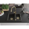 Mexen Carlos 1.5-bowl granite sink with Elia kitchen tap, black/gold metallic - 6518-75-670101-50