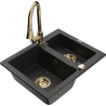 Mexen Carlos 1,5-compartment granite sink with a kitchen mixer tap Elia, Black/Gold metallic - 6518-75-670101-50