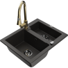 Mexen Carlos 1,5-compartment granite sink with a kitchen mixer tap Elia, Black/Gold metallic - 6518-75-670101-50-B