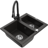 Mexen Carlos 1.5-bowl granite sink with Elia kitchen tap, black/gold metallic - 6518-75-670101-70