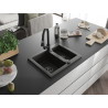 Mexen Carlos 1.5-bowl granite sink with Elia kitchen faucet, black/gold metallic - 6518-75-670101-70-B