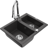 Mexen Carlos 1.5-bowl granite kitchen sink with Elia kitchen faucet, black speckled - 6518-76-670101-00