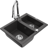 Mexen Carlos 1.5-bowl granite sink with Elia kitchen faucet, black speckled - 6518-76-670101-00