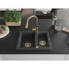 Mexen Carlos 1.5-bowl granite sink with Elia kitchen faucet, black speckled - 6518-76-670101-50