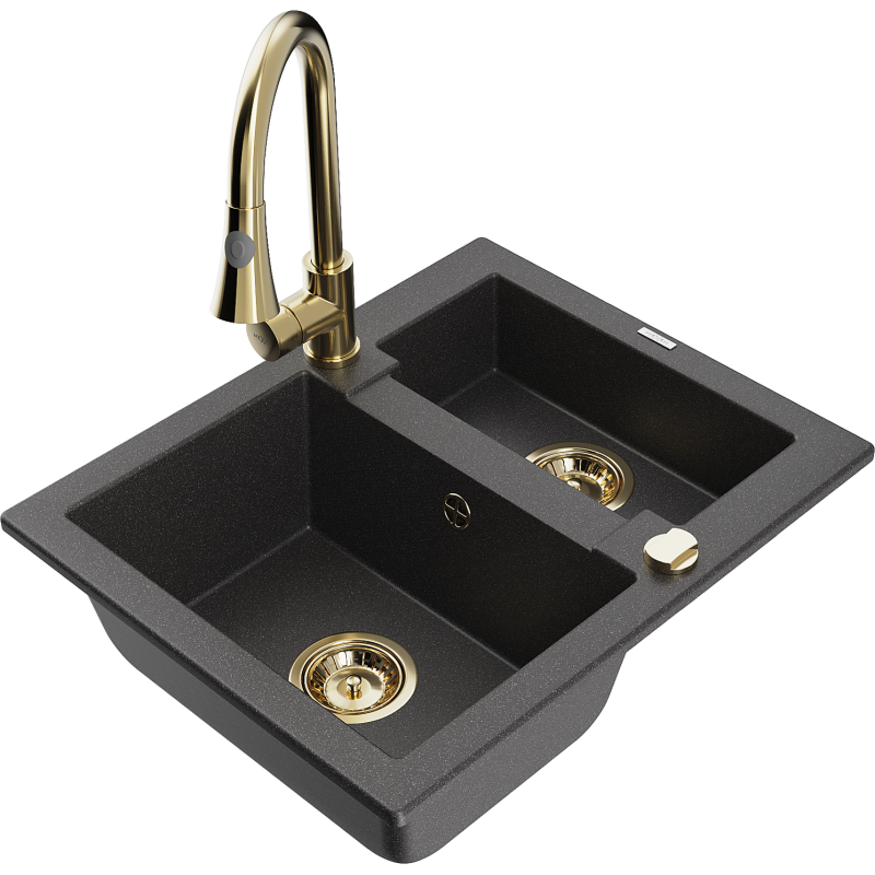 Mexen Carlos 1,5-compartment granite sink with a kitchen mixer tap Elia, spotted black - 6518-76-670101-50