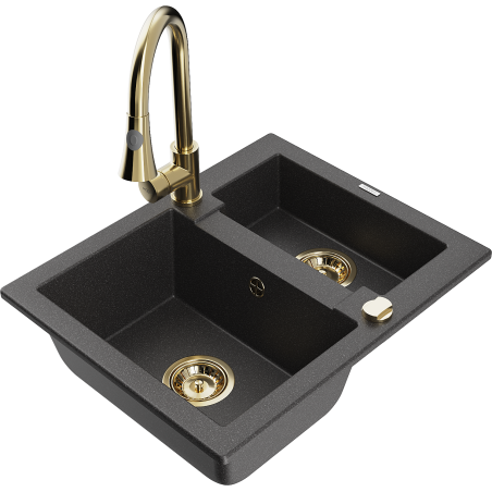 Mexen Carlos 1,5-compartment granite sink with a kitchen mixer tap Elia, spotted black - 6518-76-670101-50