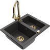 Mexen Carlos 1.5-bowl granite sink with Elia kitchen faucet, black speckled - 6518-76-670101-50