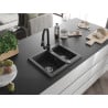 Mexen Carlos 1.5-bowl granite sink with Elia kitchen faucet, speckled black - 6518-76-670101-70
