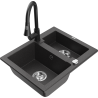 Mexen Carlos 1.5-bowl granite sink with Elia kitchen faucet, speckled black - 6518-76-670101-70