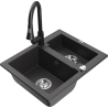 Mexen Carlos granite sink 1.5-bowl with Elia kitchen faucet, black speckled - 6518-76-670101-70