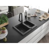 Mexen Carlos granite sink 1.5-bowl with Elia kitchen tap, black spotted - 6518-76-670101-70-B