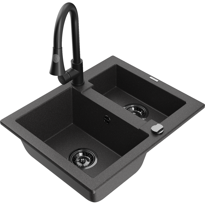 Mexen Carlos 1,5-compartment granite sink with a kitchen mixer tap Elia, spotted black - 6518-76-670101-70-B
