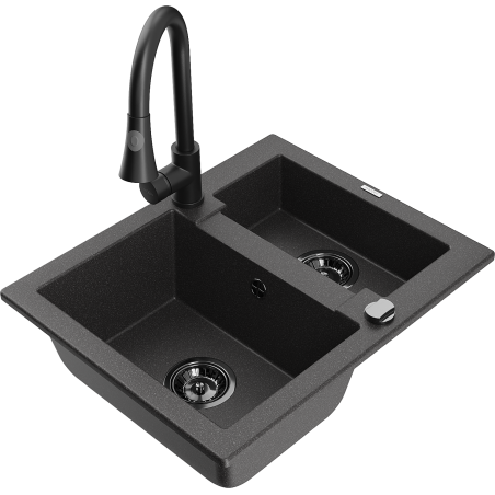 Mexen Carlos 1,5-compartment granite sink with a kitchen mixer tap Elia, spotted black - 6518-76-670101-70-B