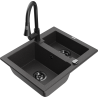 Mexen Carlos 1.5-bowl granite sink with Elia kitchen faucet, black speckled - 6518-76-670101-70-B