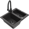 Mexen Carlos granite sink 1.5-bowl with Elia kitchen tap, black spotted - 6518-76-670101-70-B