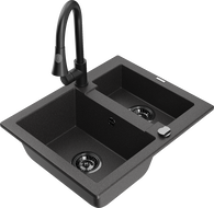 Mexen Carlos granite sink 1.5-bowl with Elia kitchen tap, black speckled - 6518-76-670101-70-B