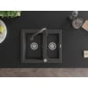 Mexen Carlos 1.5-bowl granite sink with Elia kitchen faucet, speckled black - 6518-76-670101-76
