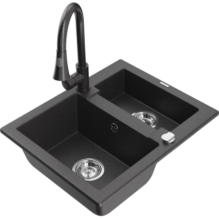 Mexen Carlos 1.5-bowl granite kitchen sink with Elia faucet, black speckled - 6518-76-670101-76